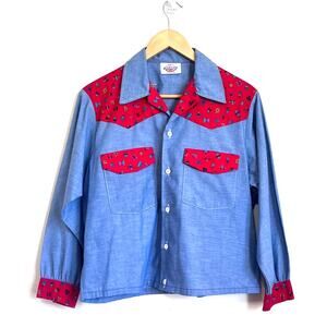 Vintage Dickies Womens Western Shirt Size L Chambray Bandana Aztec Rodeo Outdoor